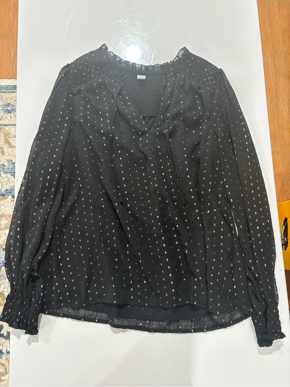 Old Navy Black Sheer Long-Sleeve Blouse with Silver Dot Accents